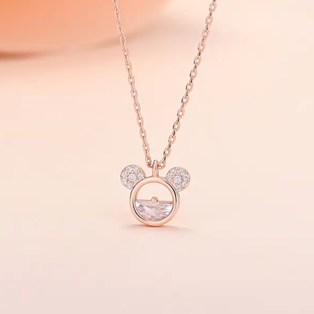 ROSE GOLD Water CRYSTAL MICKEY Cubic Zirconia Diamond Necklace GIFT Box